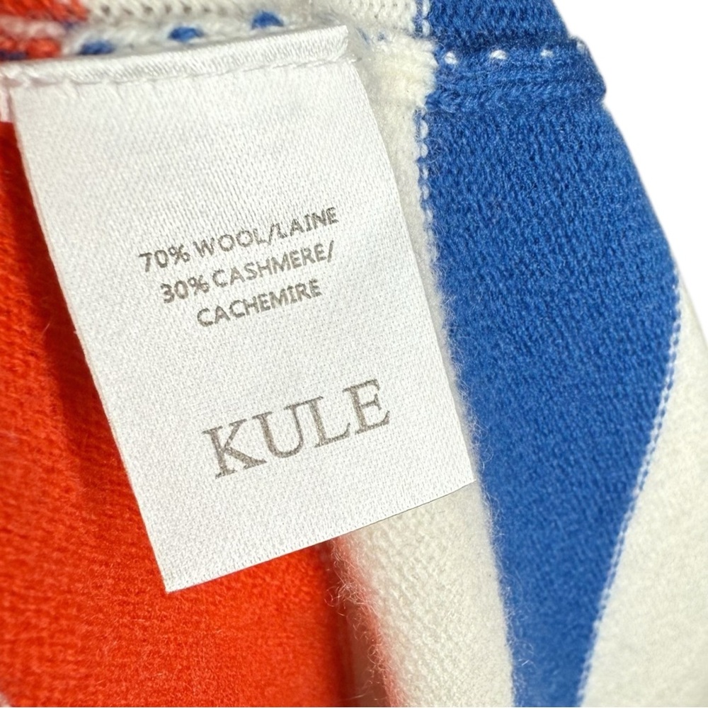 Brooklinen X Kule Cream Blue Red Plush Cashmere Wool Blend Robe - S/M - Picture 12 of 13